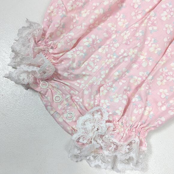 Vintage Bryan Bubble Romper Baby Girls Size 6-9m Pink Floral Frilly Heart - Picture 3 of 5